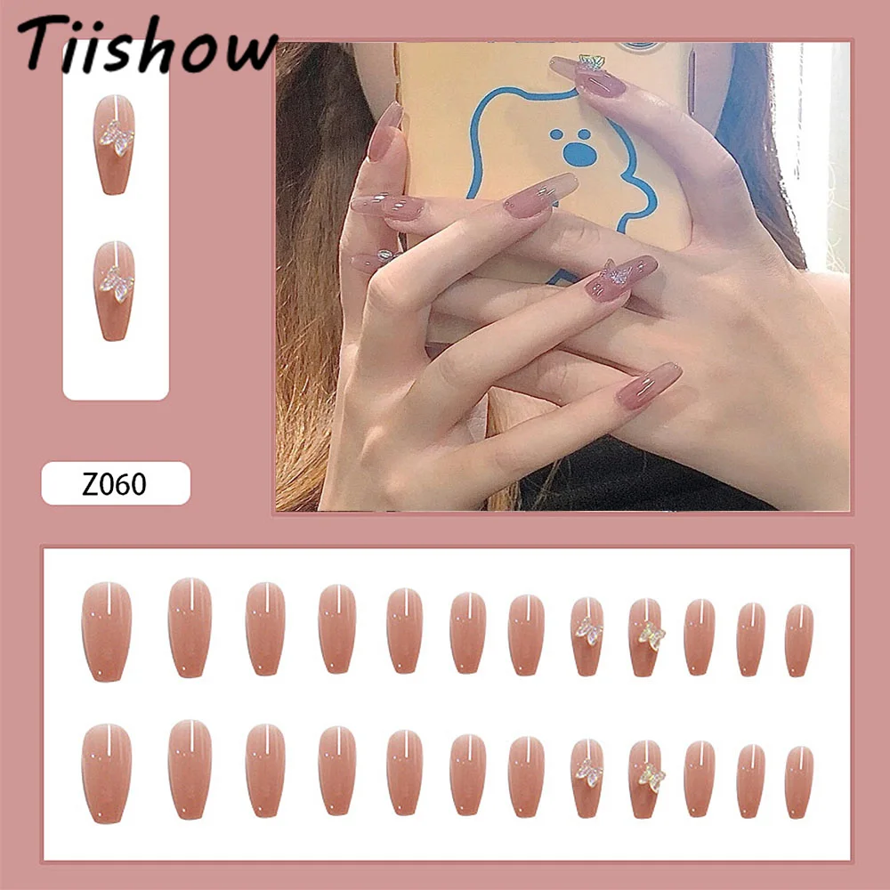 

Tiishow 24pcs Transparent Butterfly Wearing Nails Fake Nails Acrylic Full Cover False Nails Tips Set Jelly Gel Manicure Tools