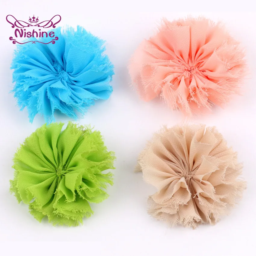 Nishine Shabby Chiffon Hair Flowers for Kids Baby Girls - Pack of 10, 2.8 - DIY Headband Clips - Fabric Soft Flowers Hair Accessories image 6