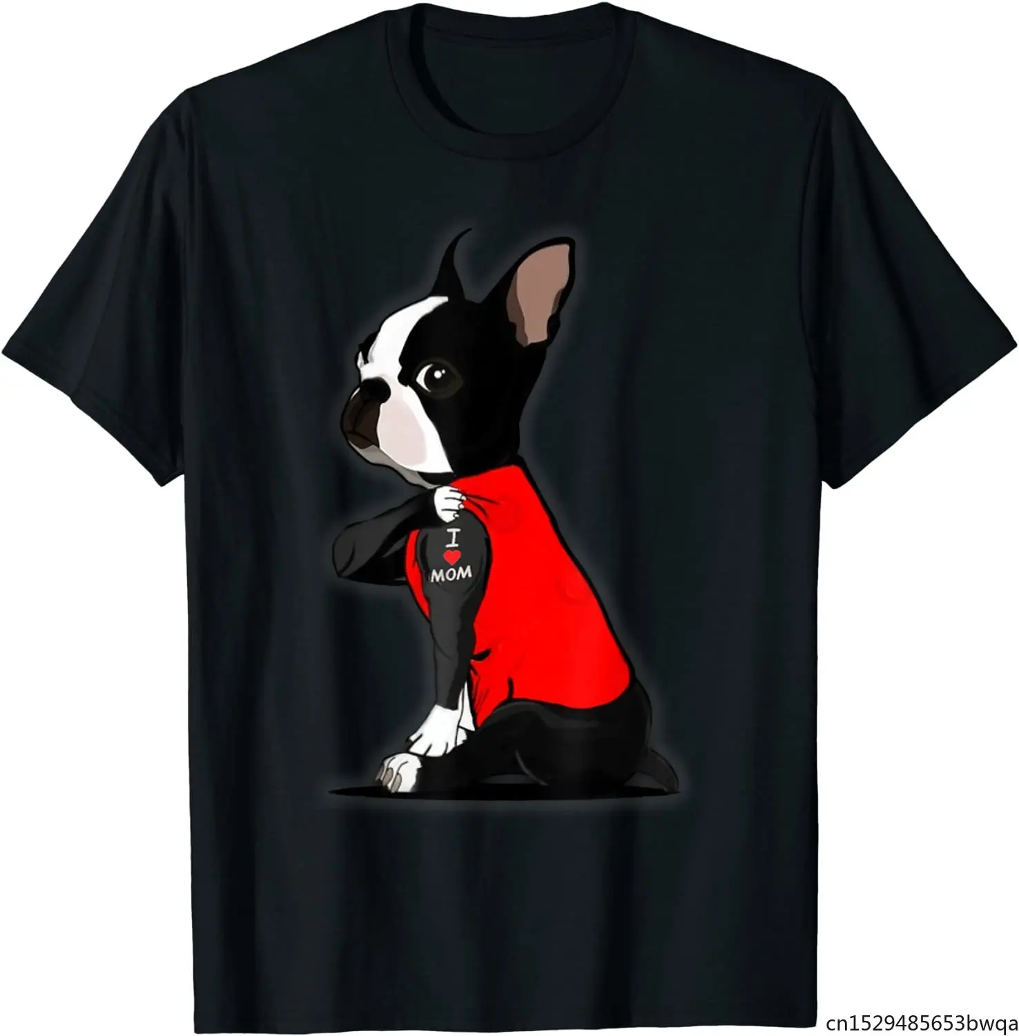 Boston Terrier Tattoos I Love MOM Sitting Gift T-Shirt