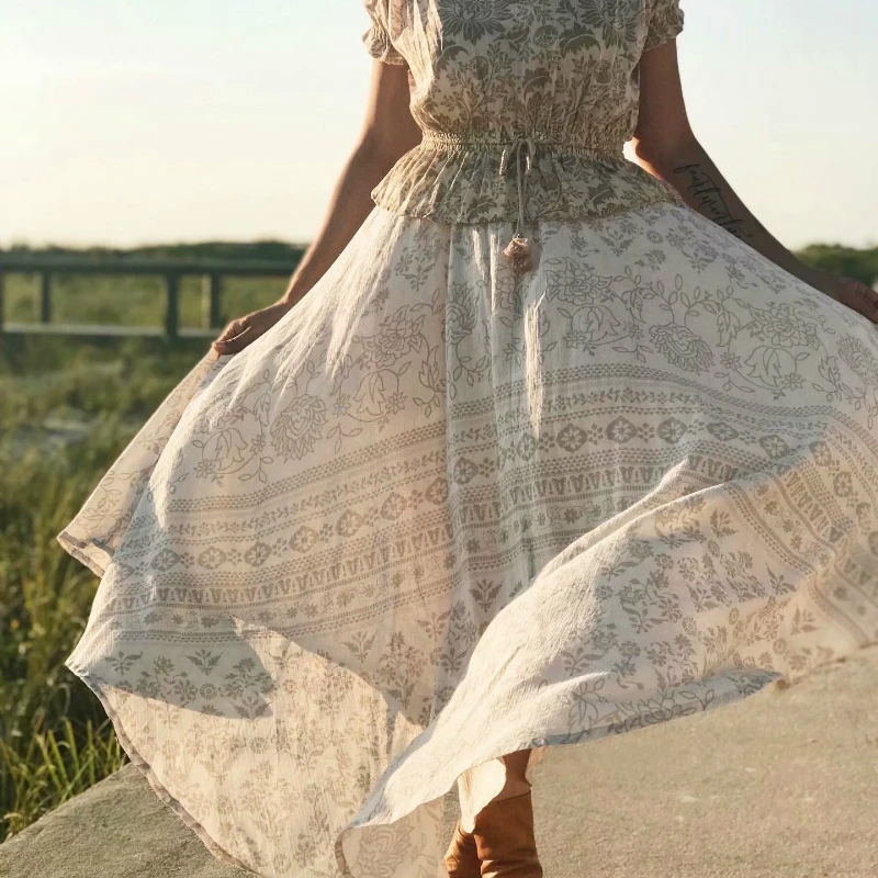 Винтажная шикарная модная женская пляжная богемная юбка с цветочным принтом и