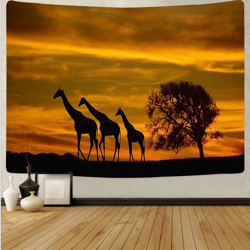 Африканский гобелен пастбища в эстетике Сумерки слон животные Пейзаж Настенный подвесной фон одеяло Декор