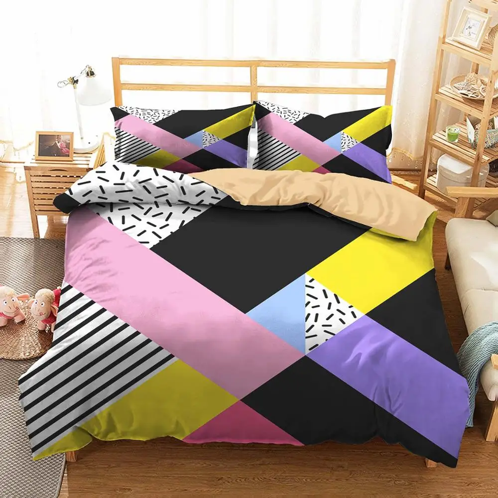 Двуспальная кровать покрывало домашний текстиль черный ромб узор постельные