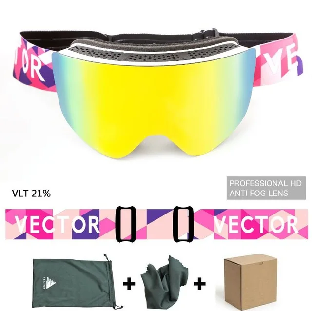 pink white Векторные брендовые лыжные очки мужские и женские двойные линзы UV400 противотуманные лыжные очки снежные очки Взрослые лыжные очки для сноуборда - Цвет: pink white