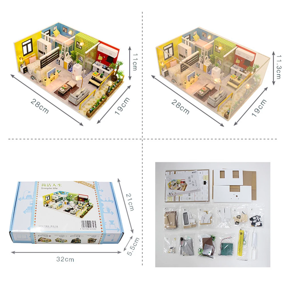 

Children's Wooden Assembled Doll House 3D DIY Wooden Apartment Room House Lighting Models Adults Assembling Toys