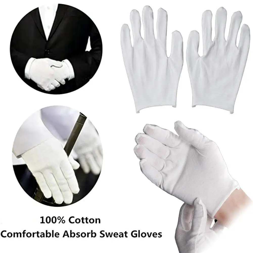 White Gloves 10 Pairs Soft Cotton Coin Jewelry Silver Inspection Stretchable Lining Glove Clean Jersey |