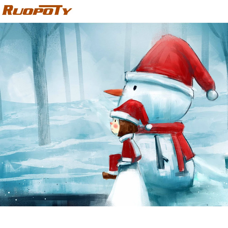 Ruopoty Рождественская фотография DIY живопись по комплекты номеров пейзаж современный расписанный вручную картина маслом для домашний декор произведение искусства 60x75 см - Color: ZC.1010-5
