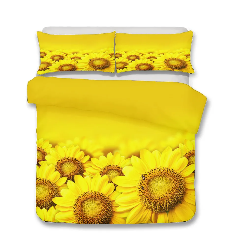 Queen Bed Set 3D Sunflower Printed Home Textile with Pillowcases Bedroom Clothes Bedding Linen for Couple Kinggle Single Size | Дом и сад