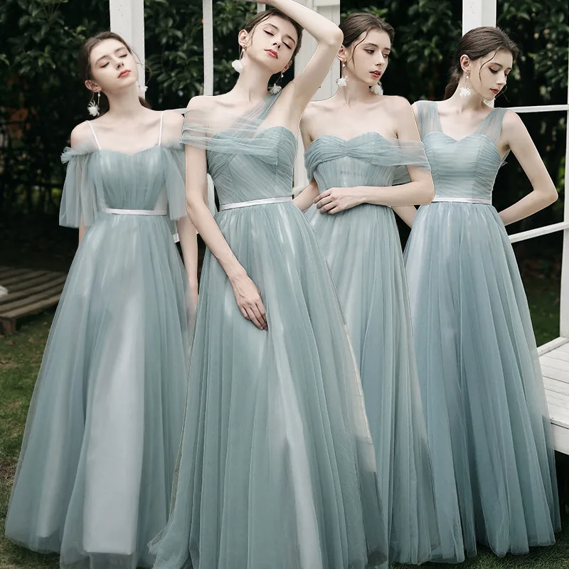 

Off the Shoulder Light Green Floor Length Bridesmaid Dresses A Line Ruched Sleeveless Backless Criss Cross Straps Elegant Gown