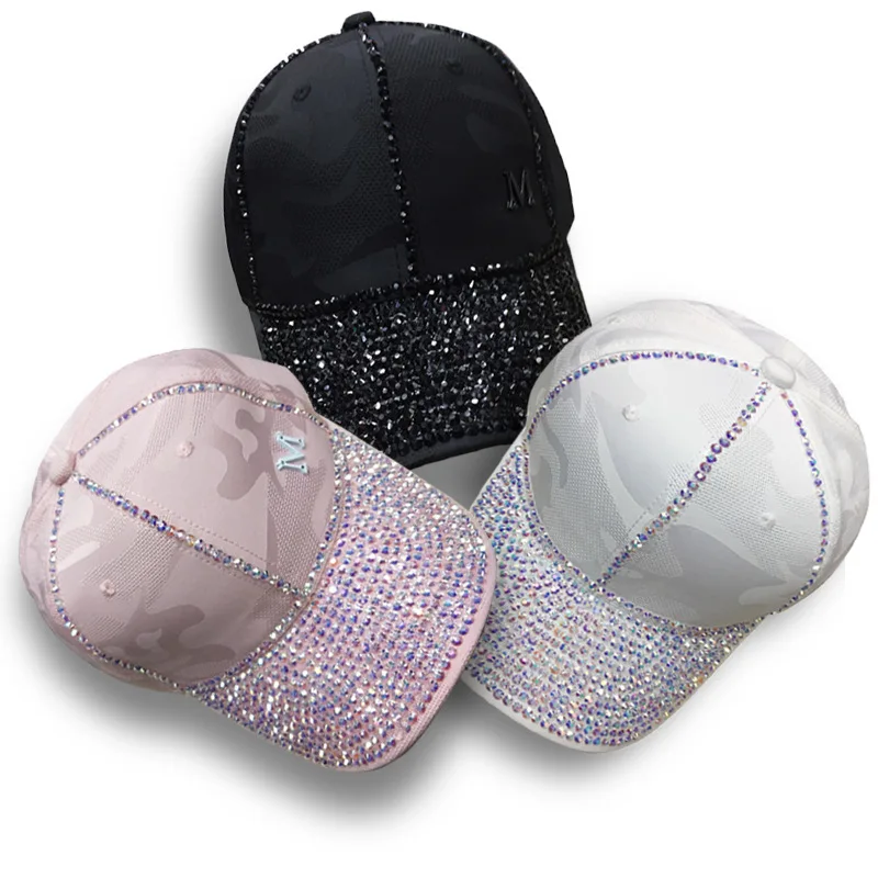 

Girl Autumn Colorful Glass Beads Baseball Hat Womale Rhinestone Trend Hat Snapback Hip Hop Hat Uv Protection Hat Womale's Hat