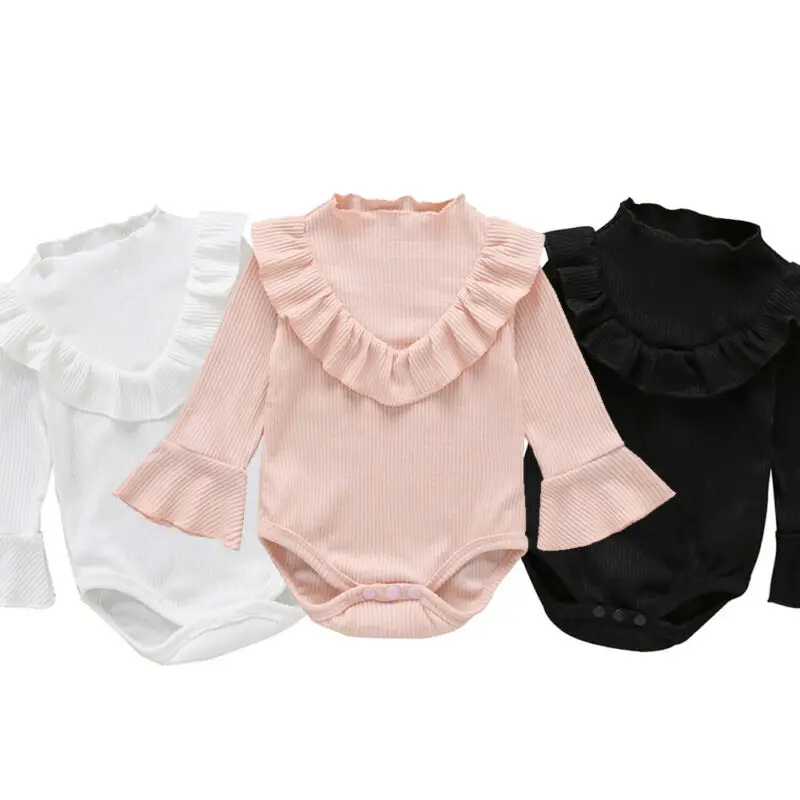 Brand New Baby Rompers Newborn Girls Solid Color Romper Jumpsuit Sunsuit Cotton Long Sleeve Ruffles Fashion Hot 2019 | Детская одежда и