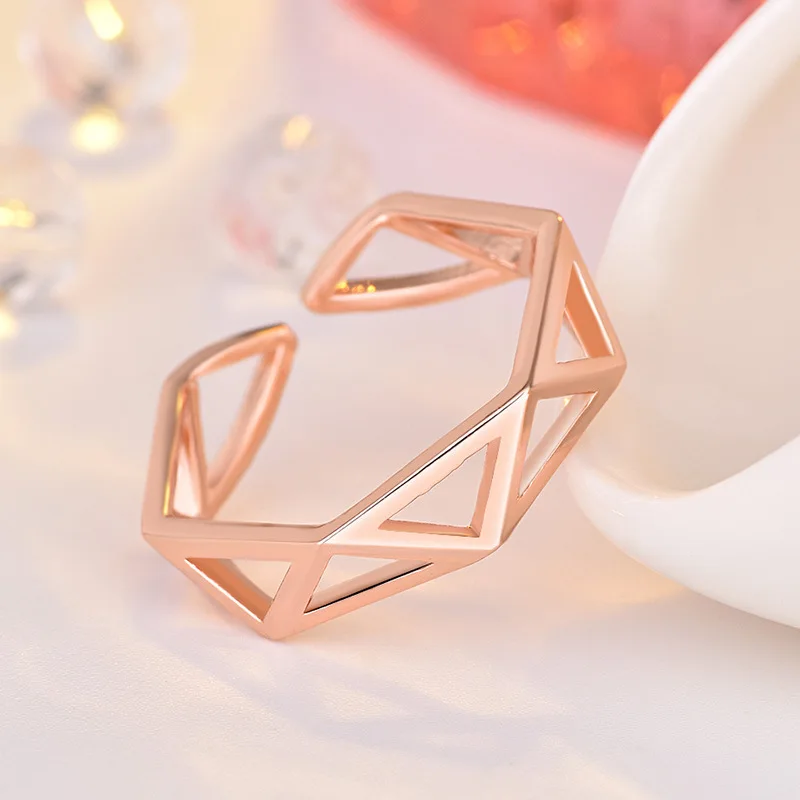 

LIVVY Silver Color Simple Geometric Triangle Hollowed Opening Adjustable Rings For Women Fashion Wedding Party Jewelry Gifts