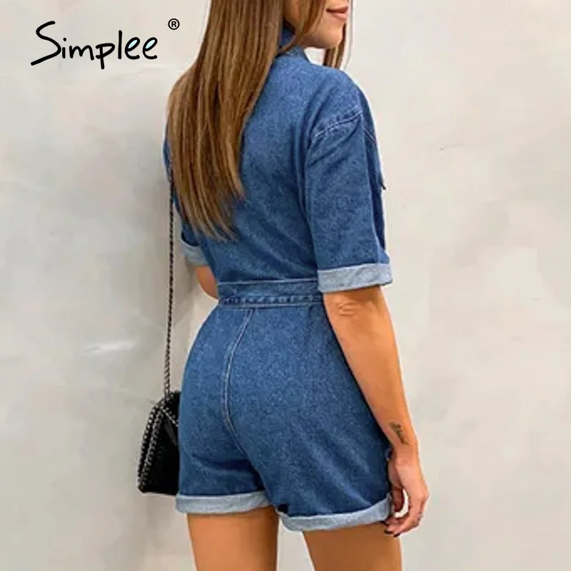 Simplee Повседневный джинсовый комбинезон женские комбинезоны с коротким рукавом и