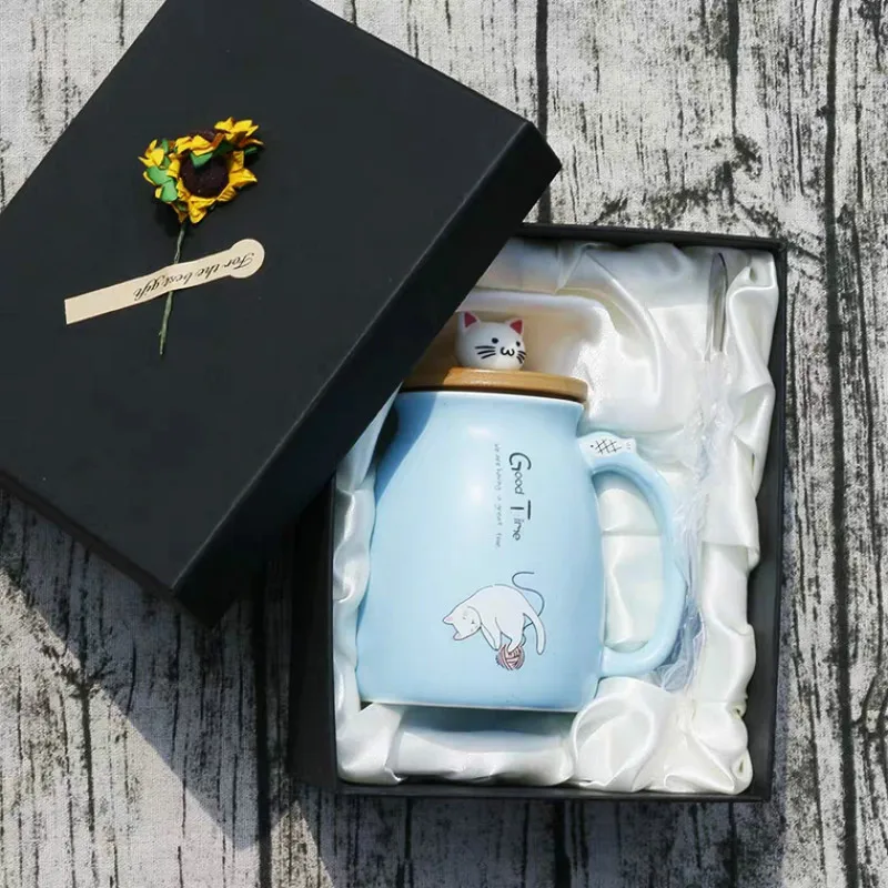 450 мл мультяшная керамическая кружка с котом крышкой и ложкой кофейные кружки для