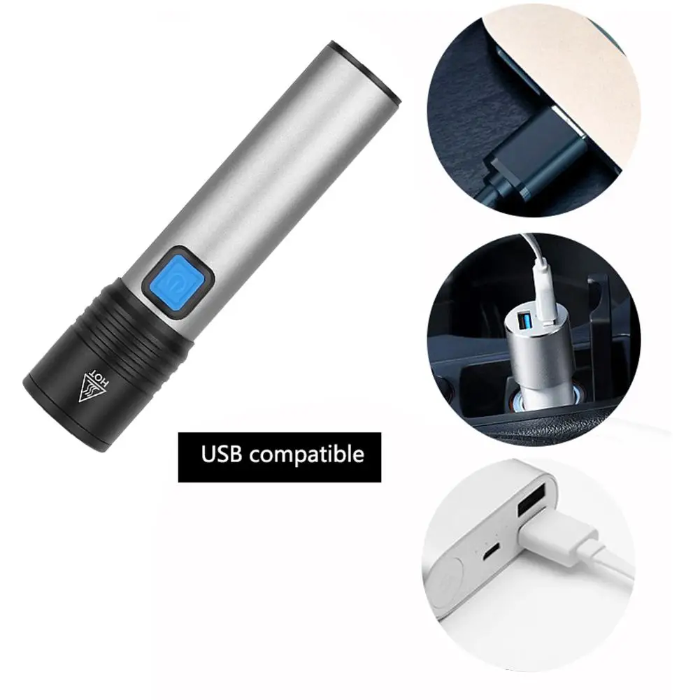 

Waterproof Portable T6 LED Glare Flashlights Aluminium Alloy Telescopic Zoom Adjustment USB Rechargeable DC 5W Flashlight