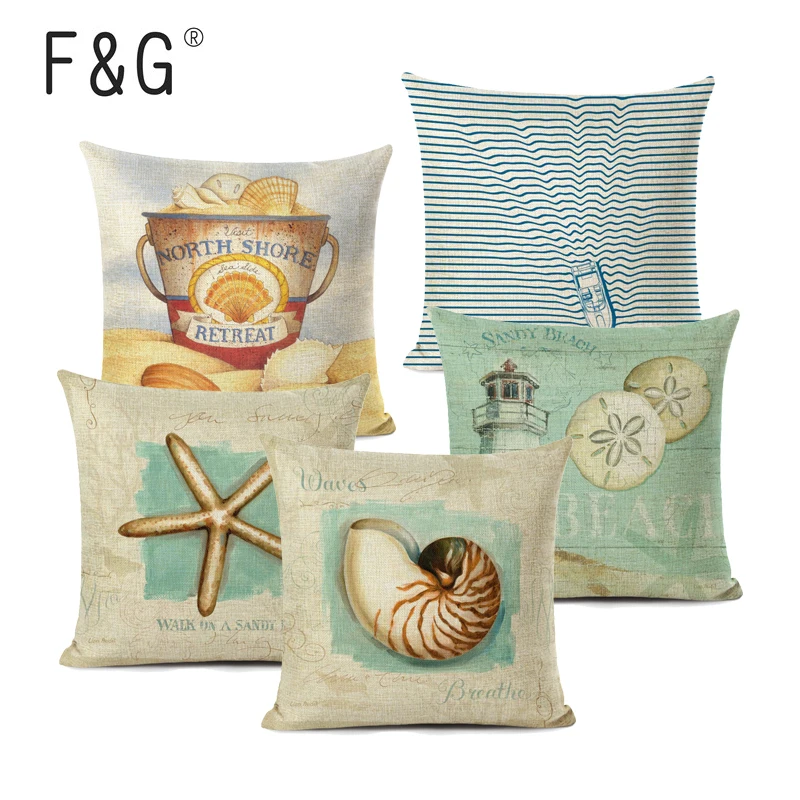 Океан Морская ракушка Ретро Стиль подушки крышка Высокое качество декоративные