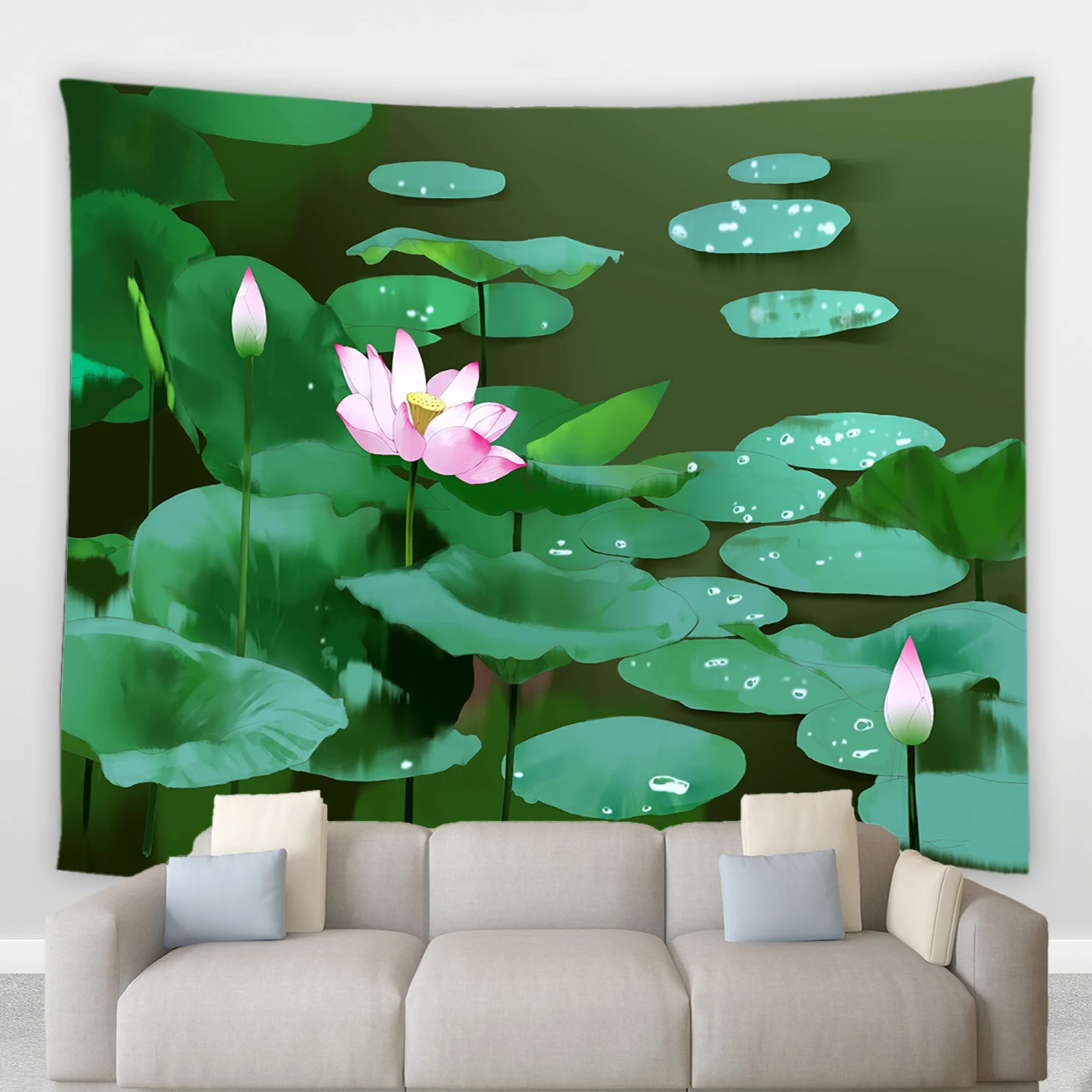 

Flowers Landscape Tapestry Plants Green Leaves Garden Pond Lotus Living Room Bedroom Wall Hanging Decorate Curtains Tableclothes