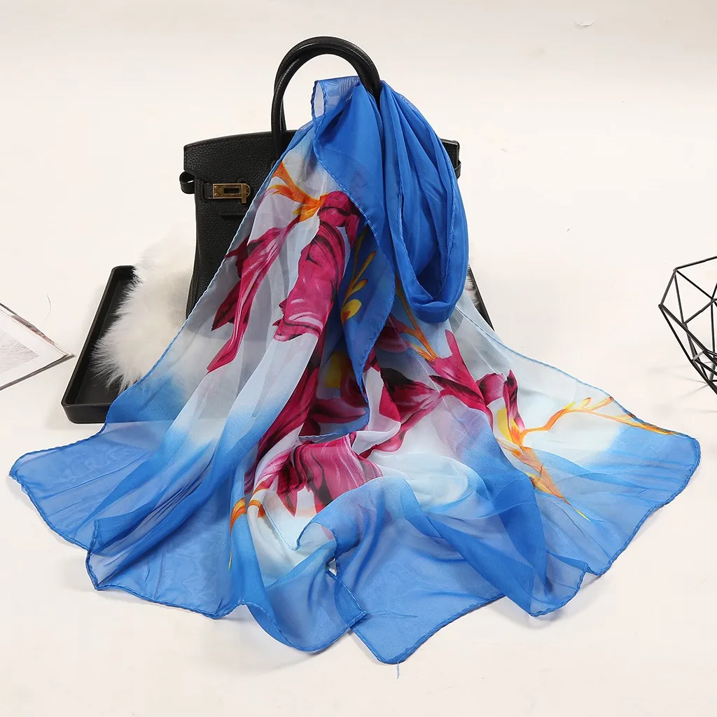 

Silk Scarf Fashion Foulard Satin 160*50cm Women Flower Print Long Soft Wrap Scarf Simulation Silk Shawl Scarves bufanda mujer