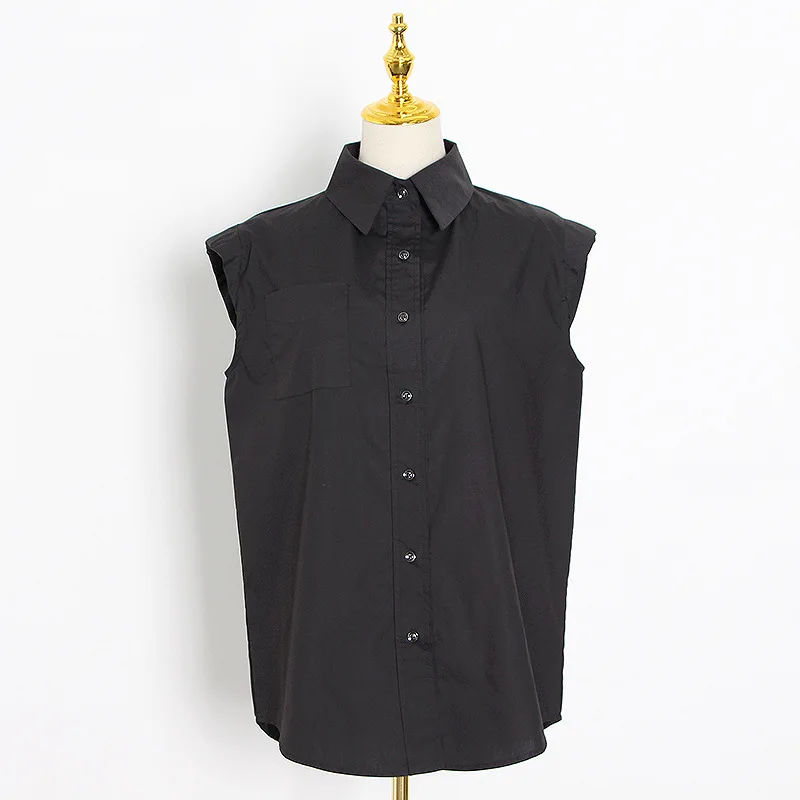 

Summer new women's sleeveless multi-wear solid color lapel loose temperament Joker blouse