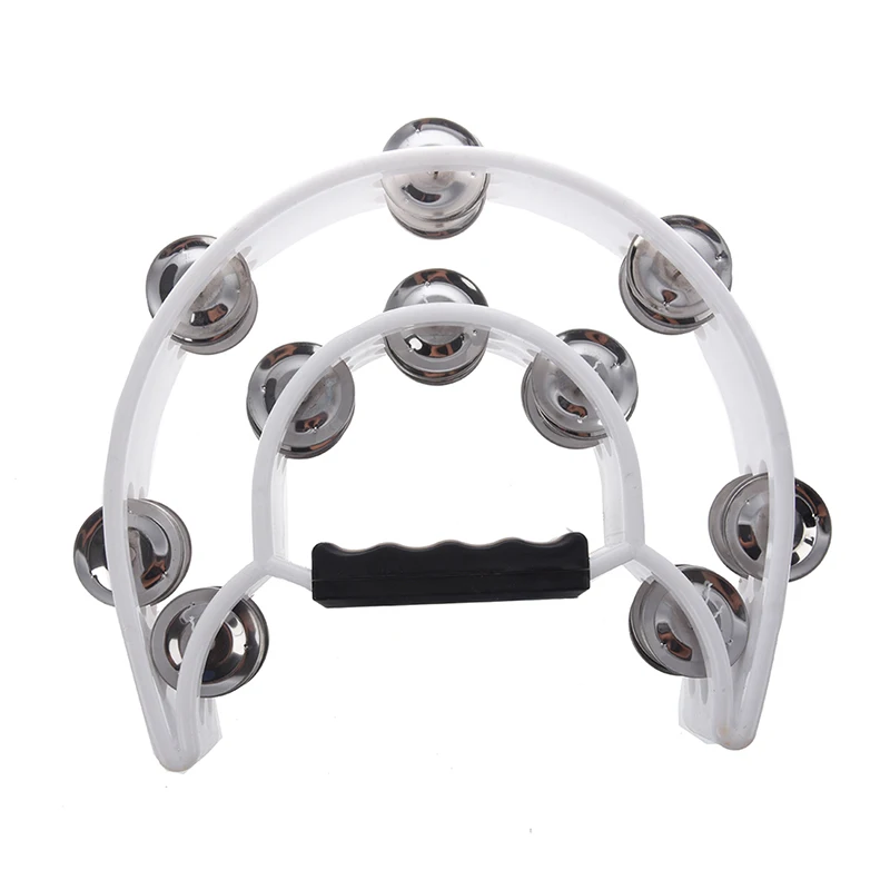 

New Singer Tambourine Percussion Drum Grip Handle-32 Jingles Half Moon - White