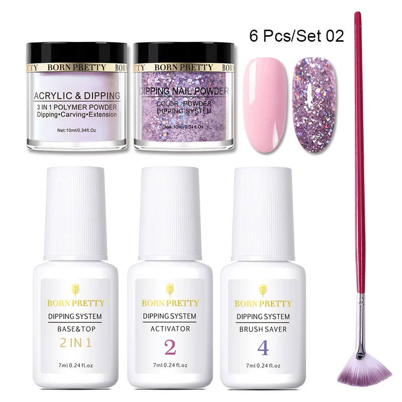 6PCS Set 2 BORN PRETTY База гель Топ натуральный сухой активатор защита Кистей Для Dip ногтей порошок системы Маникюр Dip ногтей силы набор - Цвет: 6PCS Set 2