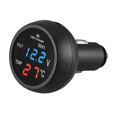 Универсальный автомобильный вольтметр 12 в 24 В Автомобильный светодиодный цифровой вольтметр датчик термометр USB зарядное устройство измеритель напряжения