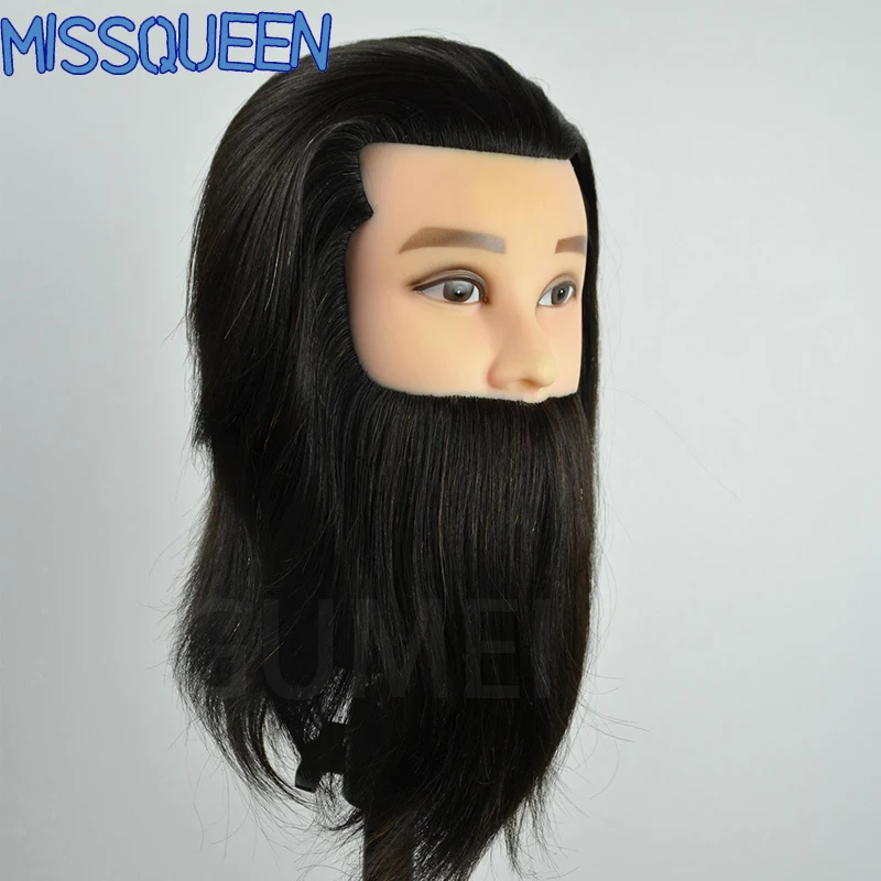 Missqueen 100% настоящие человеческие волосы мужской манекен голова с бородой для
