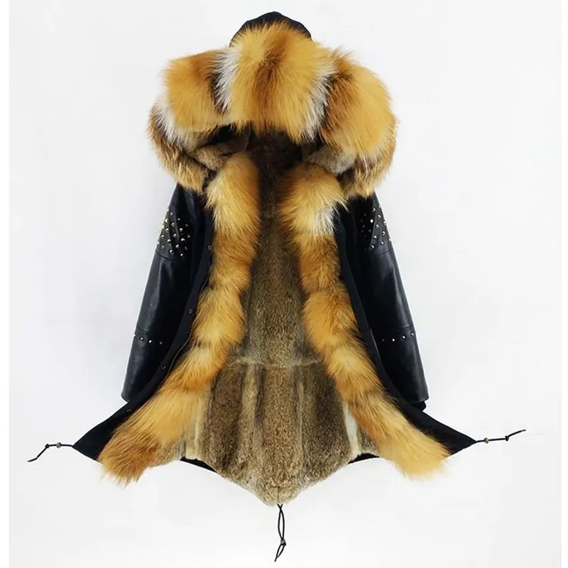 Женская парка со съемным рукавом Длинная зимняя куртка из натуральной овечьей