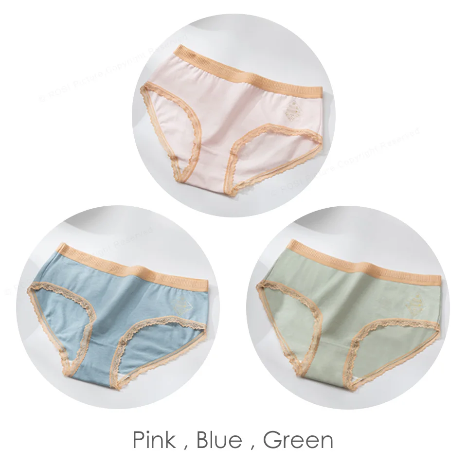 Pink Blue Green Новое поступление, хлопковые бесшовные трусы для женщин, удобные кружевные трусы, антибактериальное белье, женское нижнее белье, 3 шт./партия - Цвет: Pink Blue Green