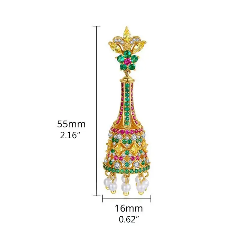 

1 Pair Creative Retro Ethnic Indian Zircon Bell Imitation Pearls Tassel Drop Dangle Earrings Bohemian Women Bridal Decor