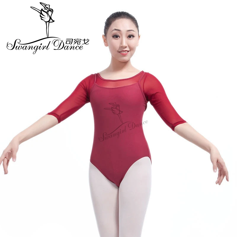 Балетные трико с рукавами 3/4 светло-синего цвета для девочек сетчатые костюмы