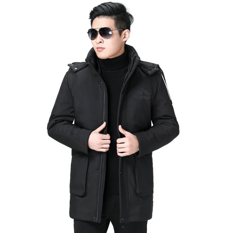 Men Winter Parkas Warm Thick Lightweight Hooded Puffer Basic Coat Man Black Gray Hood Quilted Liner Detachable Jacket Outerwear