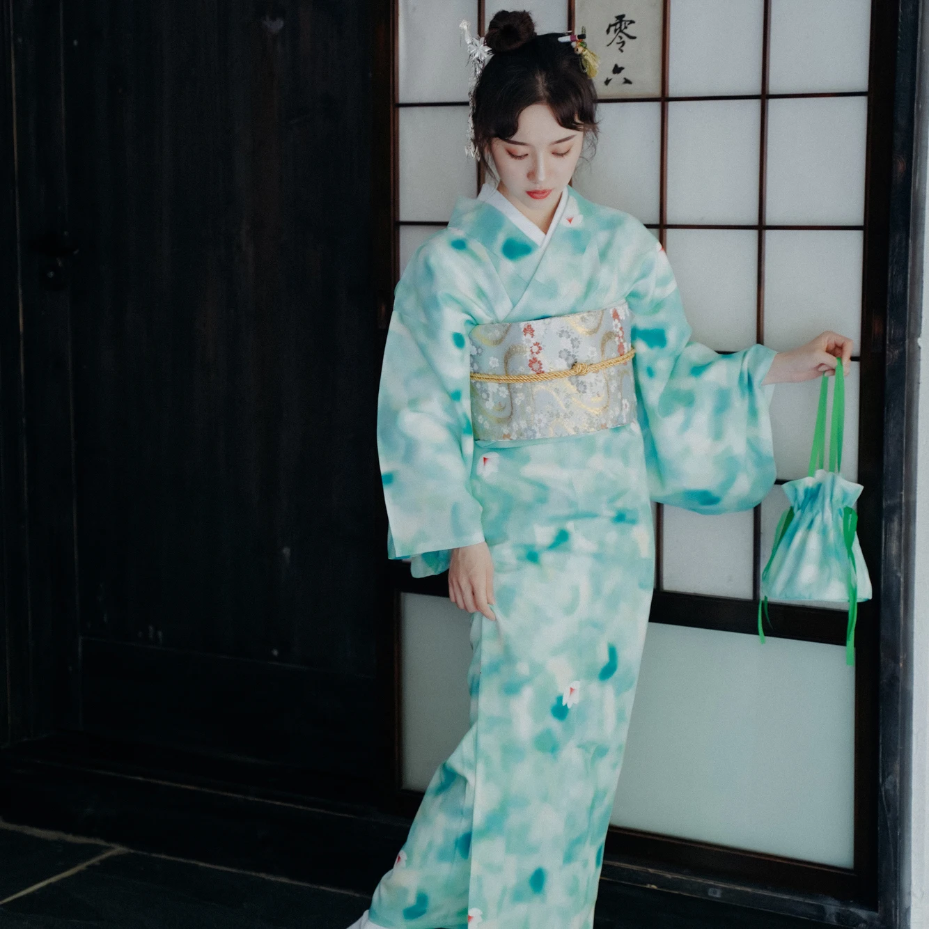 Женское кимоно в японском стиле SELLWORLDER длинное платье с принтом виде листьев