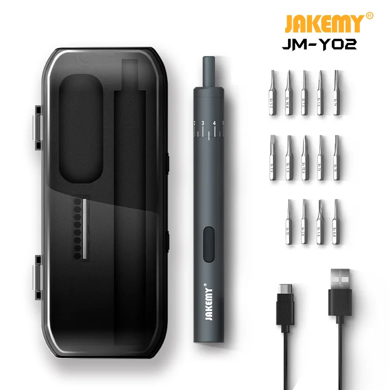 JAKEMY JM-Y02 аккумуляторная электрическая отвертка набор Светодиодный светильник DIY прецизионные ремонтные инструменты с 14 отвертками