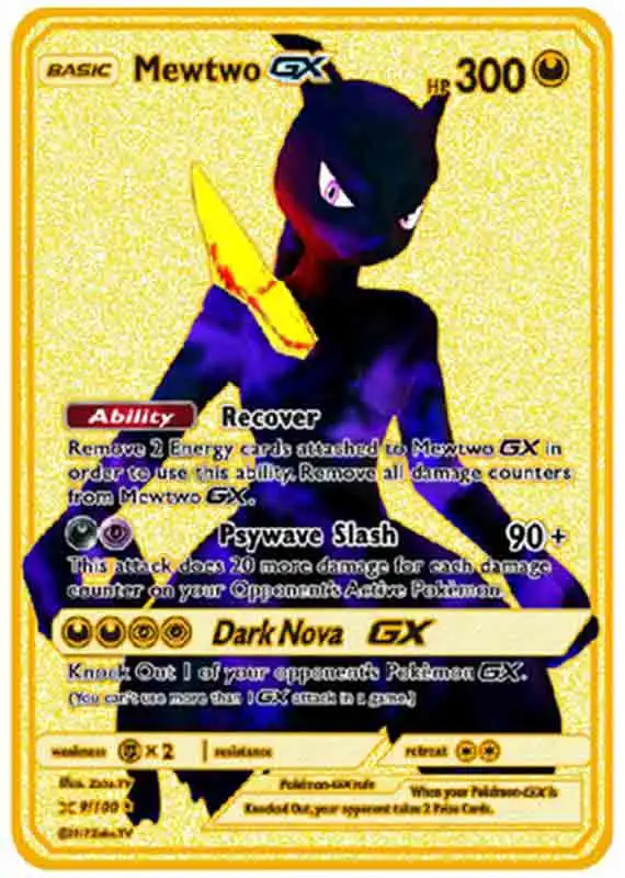Juego de cartas de Pokemon para Metal dorado, colecci&oacute;n de cartas de acci&oacute;n de Pok&eacute;mon, juego de Anime, Kaarten, Mewtwo, Charizard, Pikachu, Battle, Pokemon Gold-2