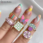 Модное женское кольцо с цветком в форме гриба, металлическое кольцо в готическую клетку, кольца в виде инопланетян, ювелирные изделия, подарок, оптовая продажа, готика