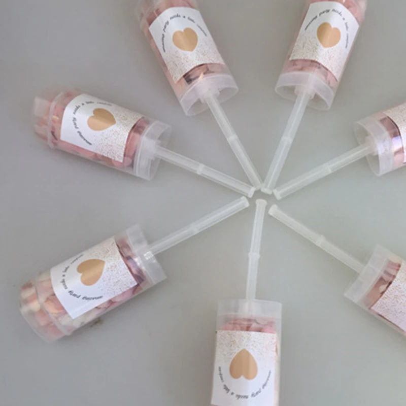10Pcs Heart Push-Pop Confetti Poppers Wedding Baby Bride Shower Birthday Party Decoration Push Tube Cylinder Heart Shaped Confet