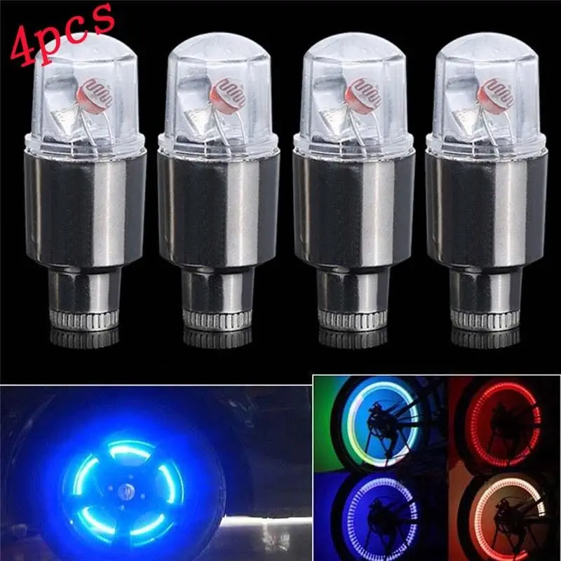 

Four Sets Car Motorcycle Bike LED Flashing Neon Wheel Tire Tyre Valve-Dust-Cap Lights With 12pcs AG10 Button Batteries