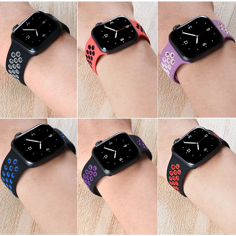 Дышащий силиконовый спортивный ремешок для Apple Watch 5, 4, 3, 2, 1, 42 мм, 38 мм, резиновый ремешок для Nike+ Iwatch 5, 4, 3, 40 мм, 44 мм