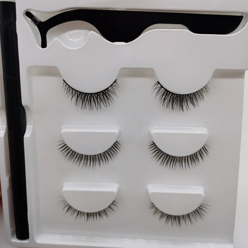 3 pairs of false eyelashes magnetic eyeliner solution package | Красота и здоровье
