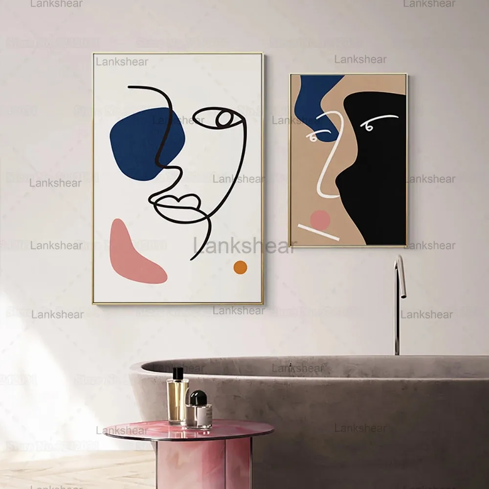 Постер в скандинавском стиле с изображением девушки и лица простая линия холст