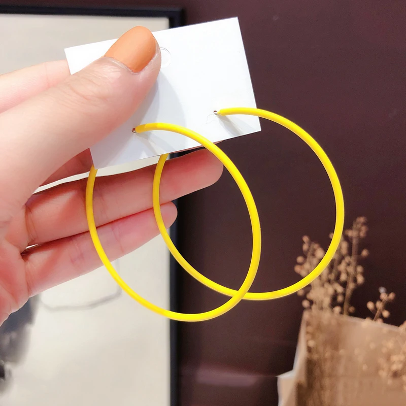 6CM Big Circle Hoop Earrings For Women Korean Yellow Green Colorful Hoop Earring Female Brincos Fashion Jewelry Gifts