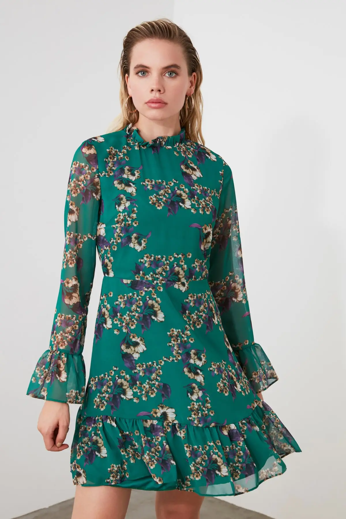 Платье с изумрудно зеленым цветочным узором TCLAW19LJ0076|Женские платья| |