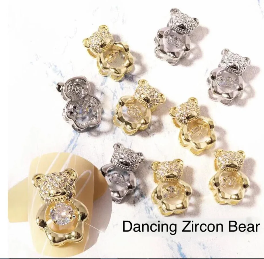 

Dancing Diamond Bear (Gold) 1* Bear Nail Rhinestones Zircon Alloy Bear Crystal Zircon Bear Golden/Silver Nail Accessories