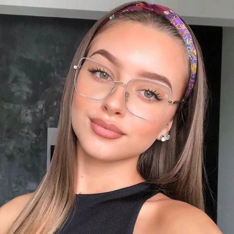 

LIONLK Fashion Square Oversized Metal Anti-Blue Light Women Glasses Luxury Full Frame Cute Girl Anti-Radiation Black Yellow Whit