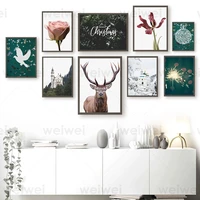 winter deer peace dove christmas tree castle nordic posters prints canvas painting wall art pictures for living room home decor
