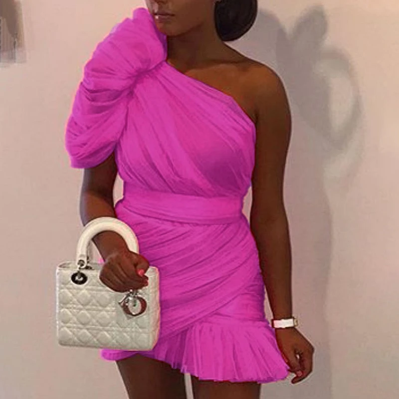 Платье Dressmecb с оборками и сеткой на одно плечо женские элегантные облегающие