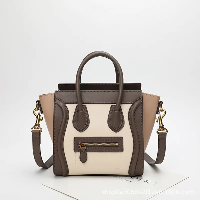 

New Smiley Face Bag Classic Leather Wings Bag Female Large-capacity Contrast Stitching Large Handbag Messenger Bag