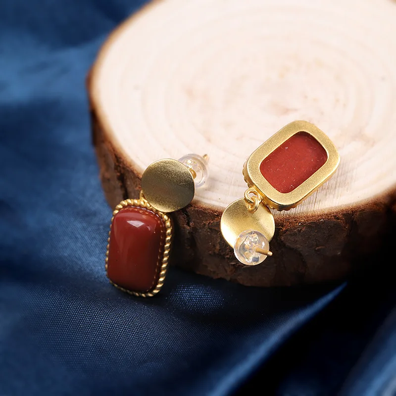 

YAOLOGE 2021 New Red Cushion Enamel Drop Earrings Vintage Simple Earrings Gift For Women Fashion Exquisite Jewelry Oorbellen