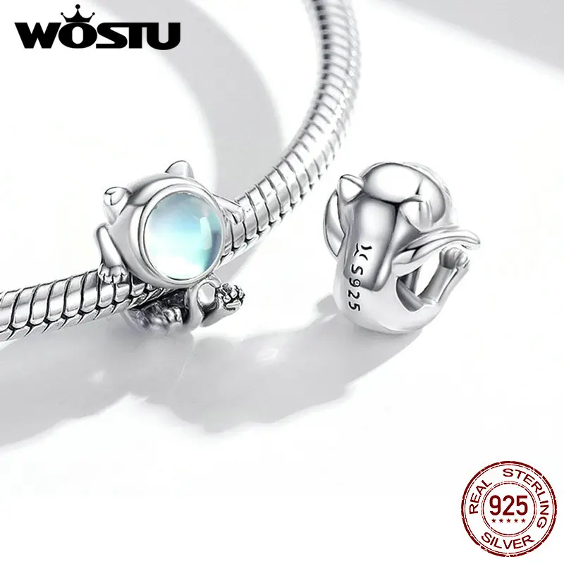 Женский браслет WOSTU из серебра 925 пробы с подвеской в виде собачей кошачей