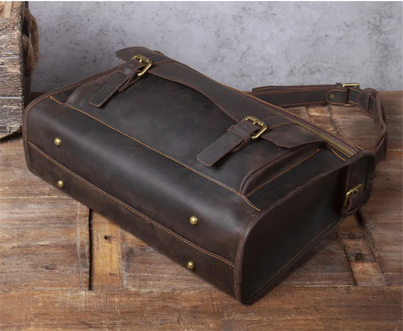 Simple retro men's genuine leather briefcase top layer cowhide messenger bag crazy horse leather large capacity shoulder bag